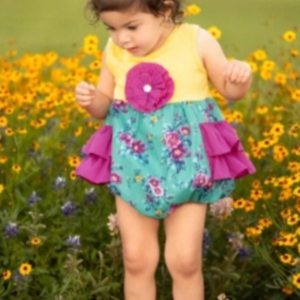 Floral Yellow and Green Kids Romper